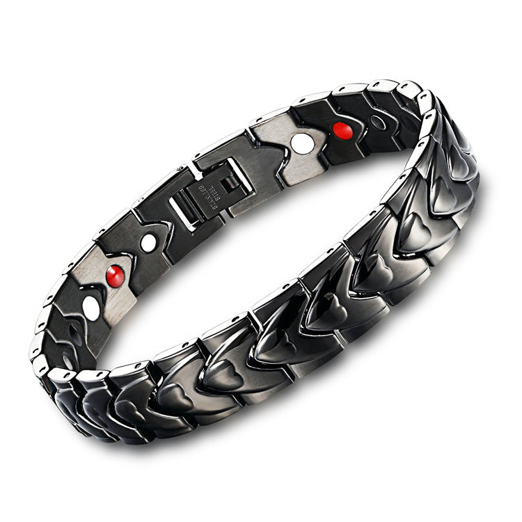 Bracciale in titanio e acciaio inossidabile con magneti a forma di cuore - Kronos