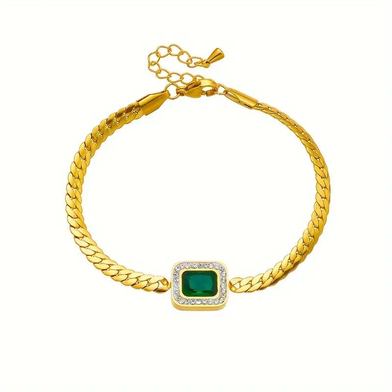 Bracciale dorato con cristallo rettangolare verde - Liriel