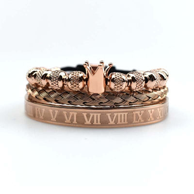 Bracciale da uomo in acciaio con simbolo corona e incisioni romane - Magnus