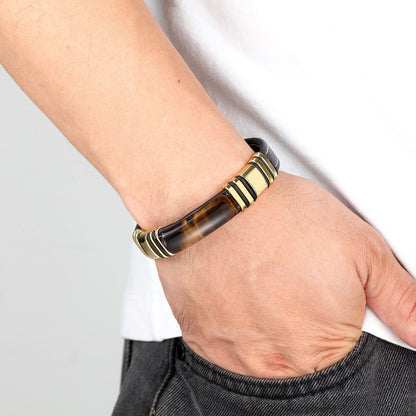 Bracciale da uomo in pelle con design magnetico in acciaio inossidabile - Vulcan