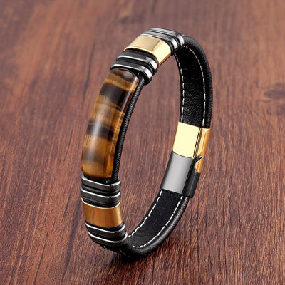 Bracciale da uomo in pelle con design magnetico in acciaio inossidabile - Vulcan