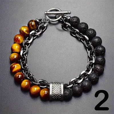 Bracciale da uomo con catena e perle minerali - Nereo