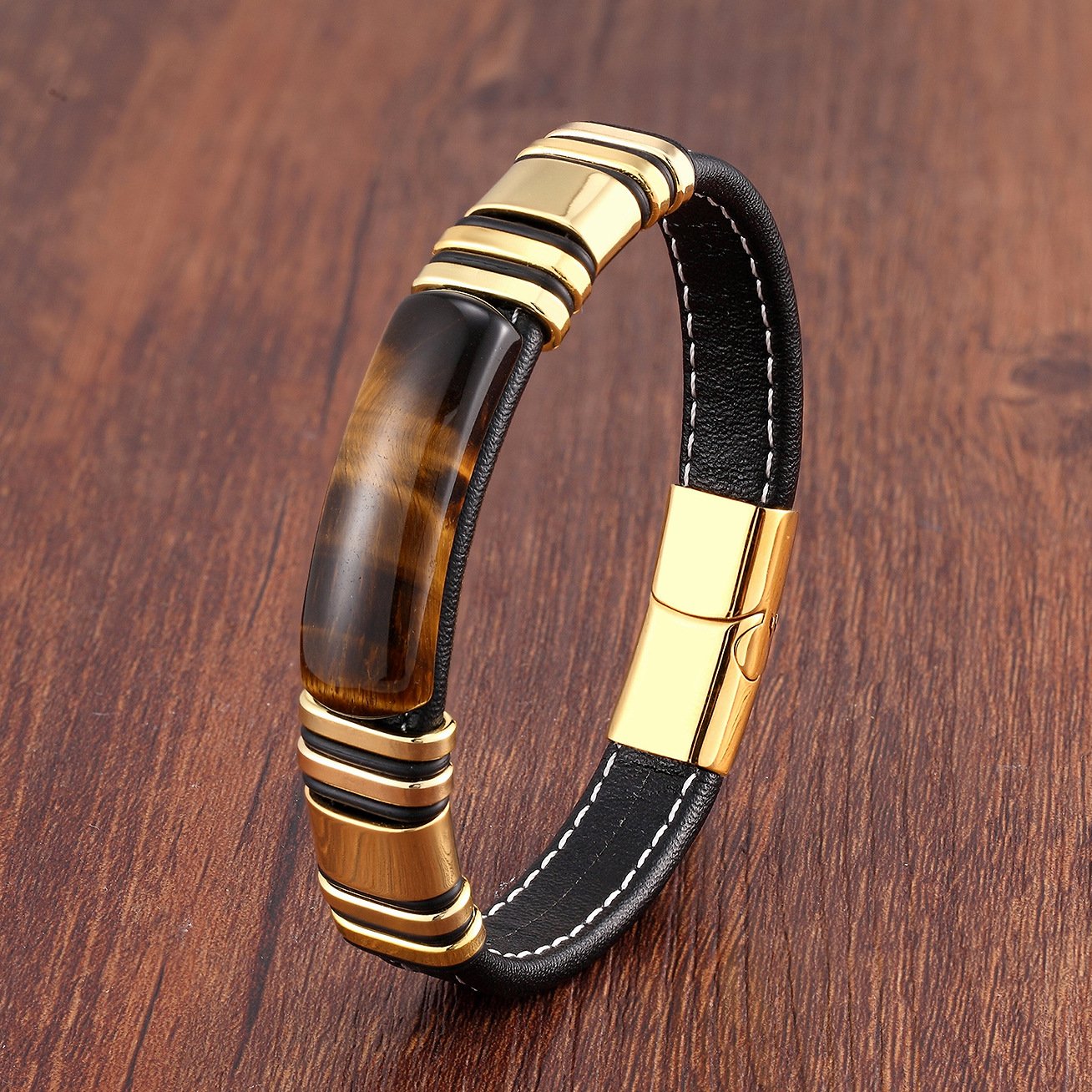 Bracciale da uomo in pelle con design magnetico in acciaio inossidabile - Vulcan