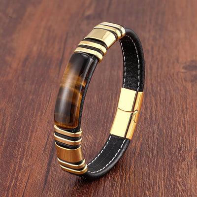 Bracciale da uomo in pelle con design magnetico in acciaio inossidabile - Vulcan