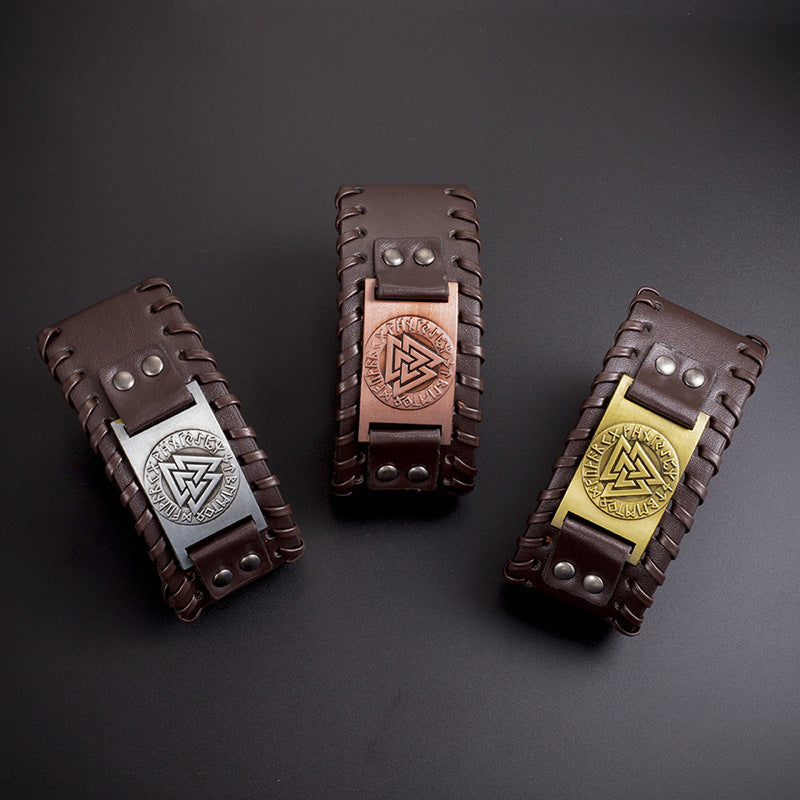 Bracciale vichingo in pelle da uomo - Leif