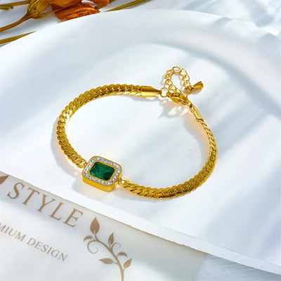 Bracciale dorato con cristallo rettangolare verde - Liriel