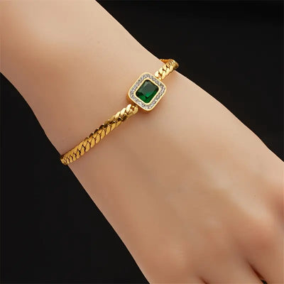 Bracciale dorato con cristallo rettangolare verde - Liriel