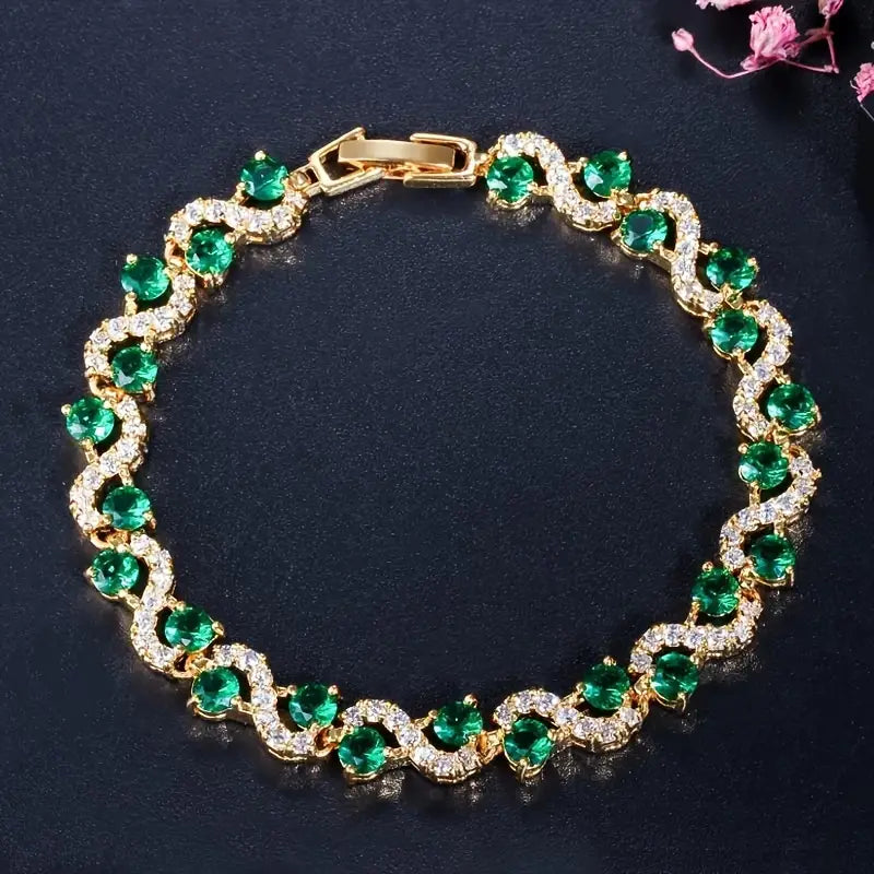 Bracciale dorato con cristalli verdi e zirconi - Malisse