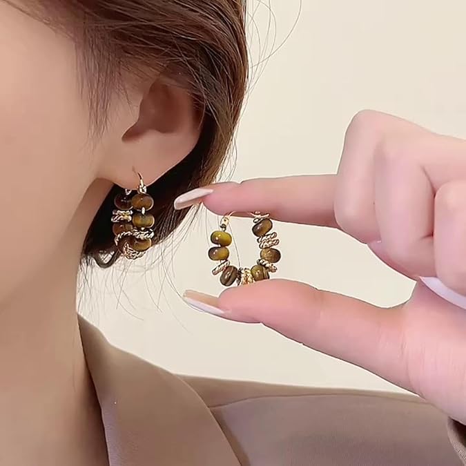 Orecchini a cerchio con perline di occhio di tigre - Parisa