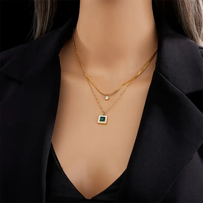 Collana doppia dorata con pendenti cristallo e verde - Althea