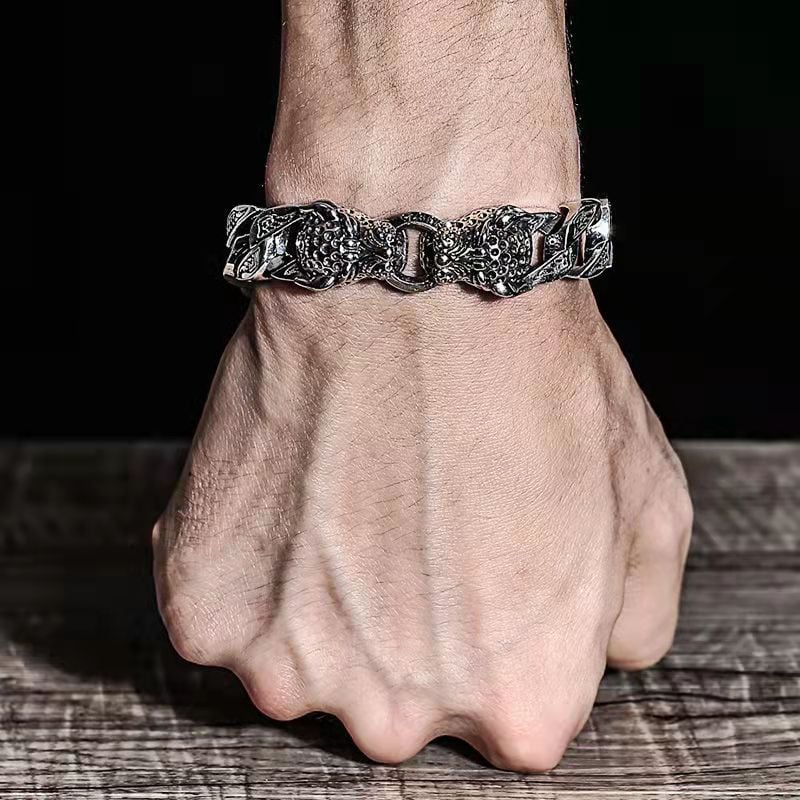 Bracciale da uomo a testa di leopardo con disegno tribale metallico - Hekkan