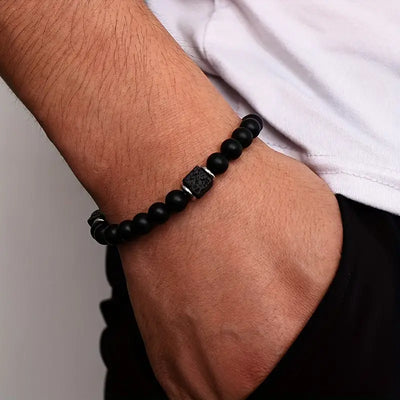 Bracciale da uomo con pietra lavica e acciaio - Tiberio