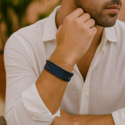 Bracciale da uomo in pelle vegana intrecciata con chiusura magnetica - Kael