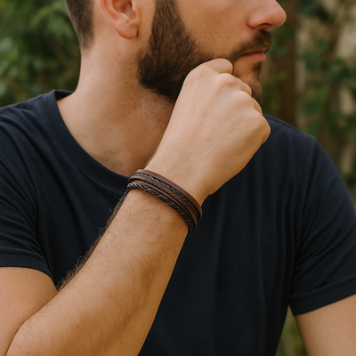 Bracciale da uomo in pelle intrecciata - Renato