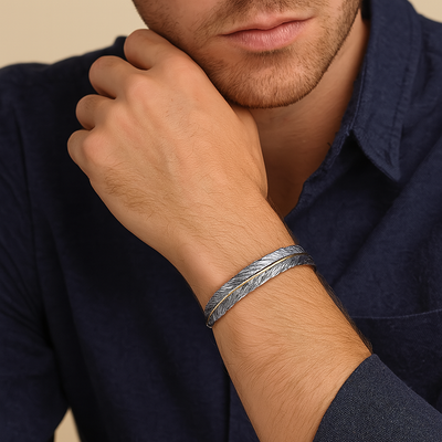 Bracciale da uomo in argento e ottone con design piuma - Aeron