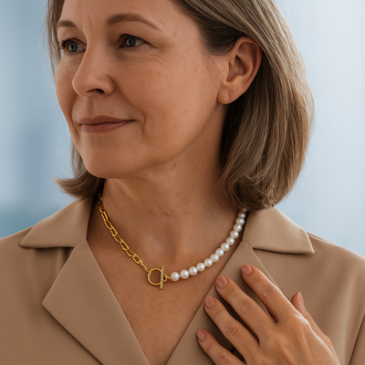 Collana placcata oro con catena e perle alternate - Caley