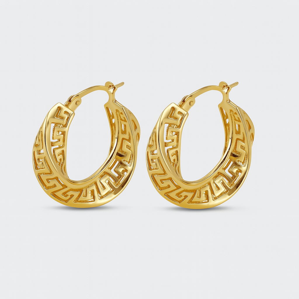 Orecchini a cerchio geometrici incisi e placcati in oro per donna - Helga