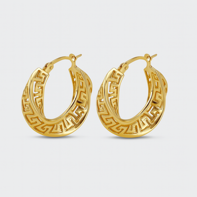 Orecchini a cerchio geometrici incisi e placcati in oro per donna - Helga
