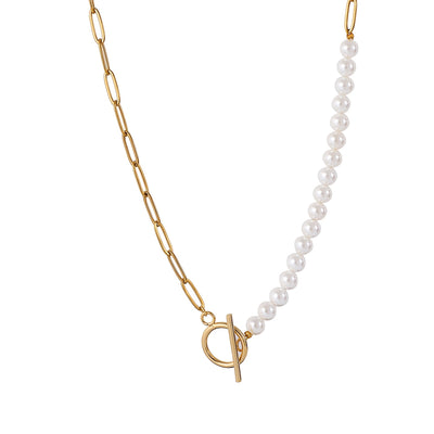 Collana placcata oro con catena e perle alternate - Caley