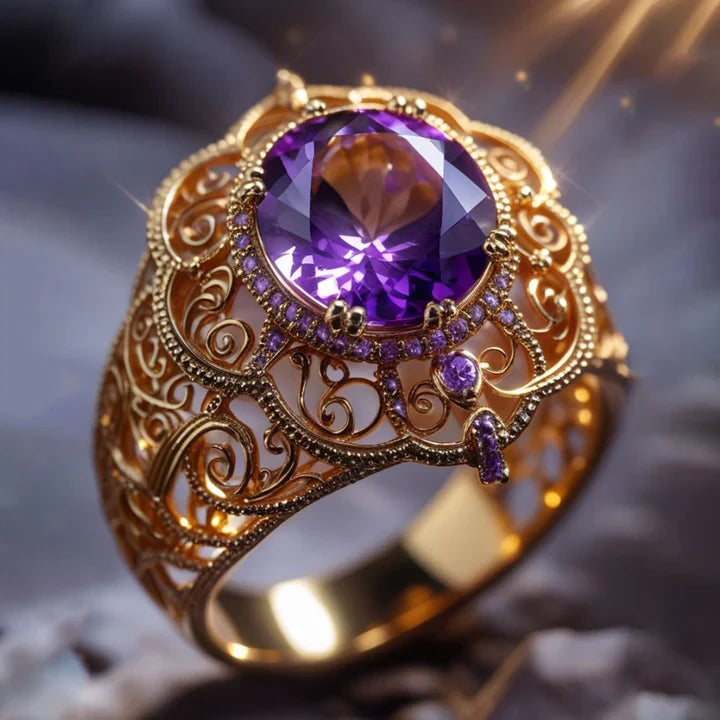Anello di cristallo viola a fiore esotico - Cleo