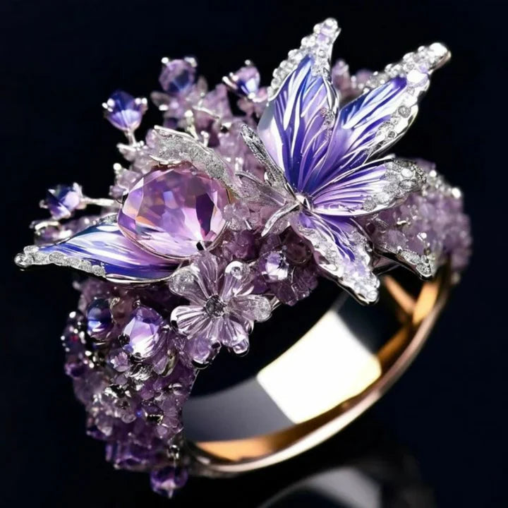 Anello in vetro esotico viola - Elara