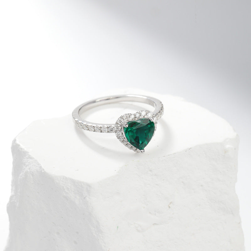 Anello argento con pietra verde a cuore - Ginevra