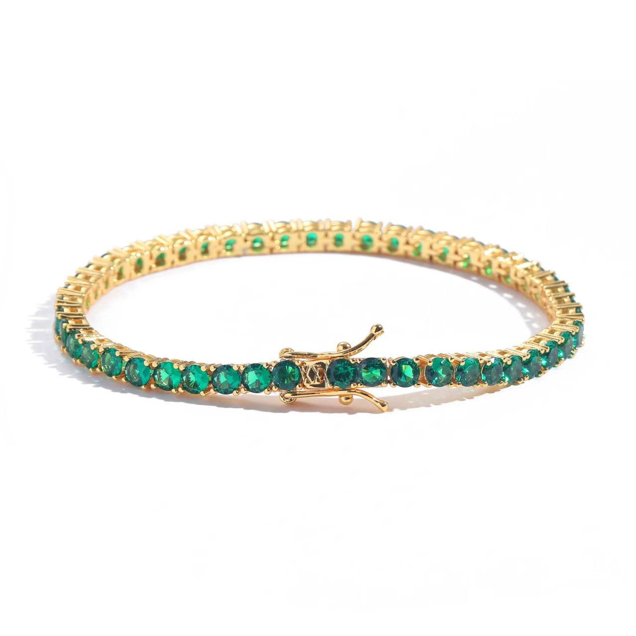 Bracciale tennis dorato con cristalli verdi - Lioria