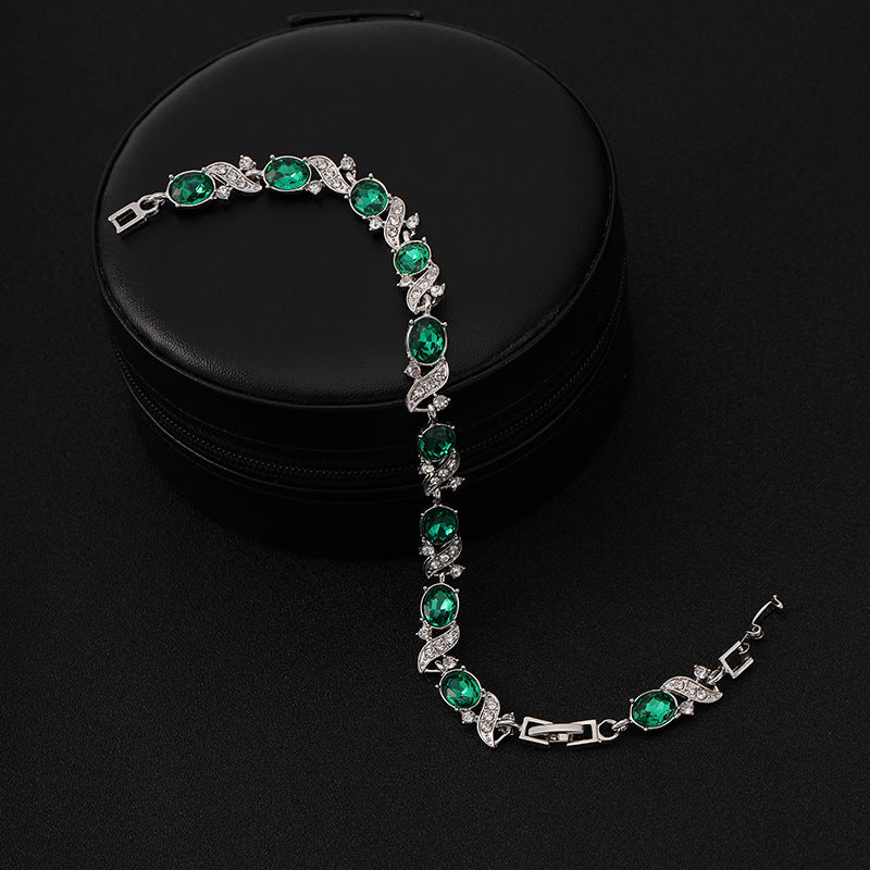 Bracciale argento con pietre verdi ovali - Lorena