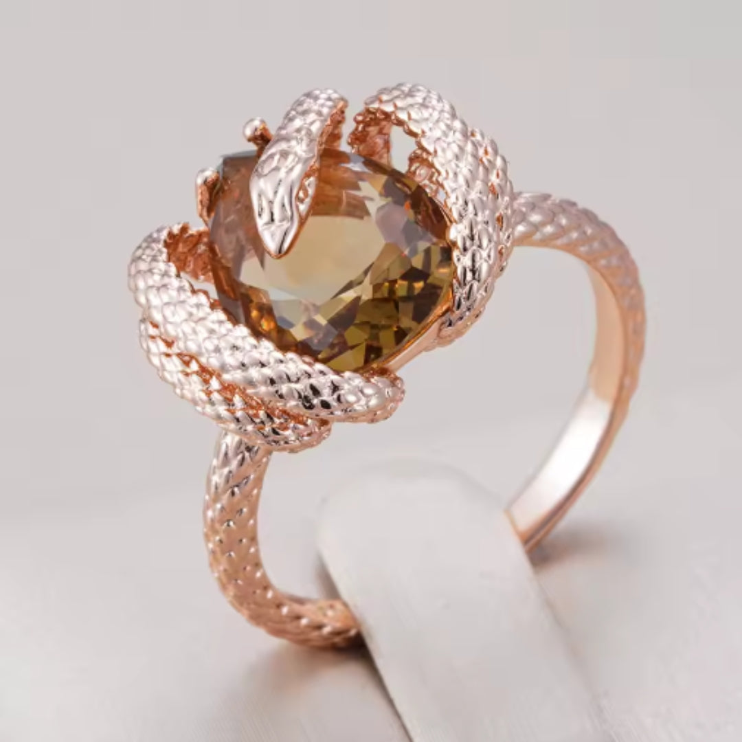 Anello elegante con serpente di cristallo arancione - Raina
