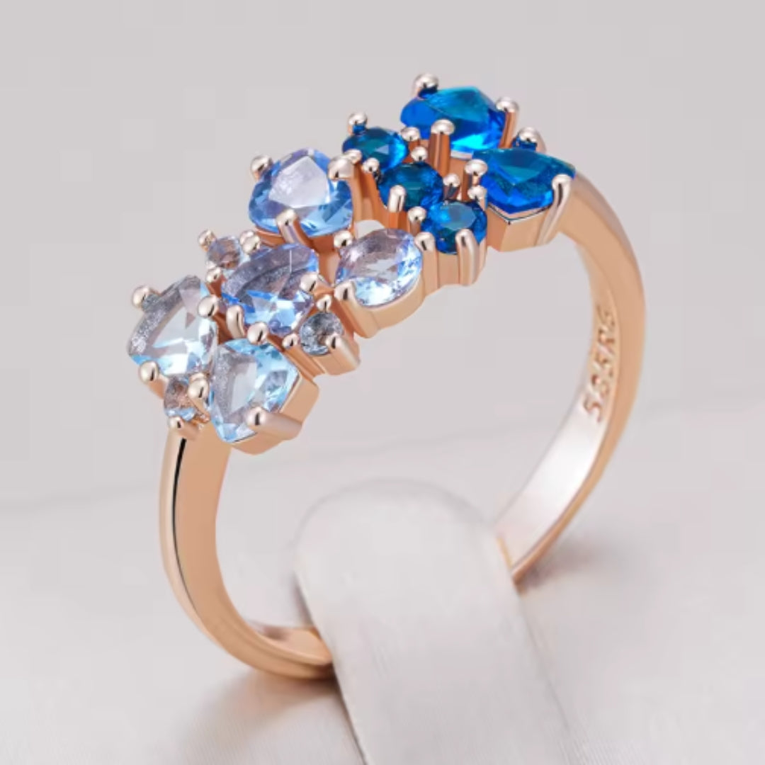Elegante anello in cristallo blu e bianco - Oceana