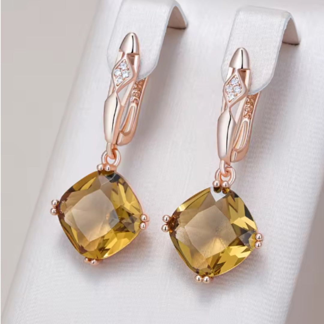 Eleganti orecchini quadrati di cristallo arancione - Nylah