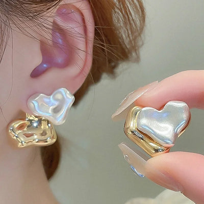 Orecchini a perla scolpita con cuore - Viviana