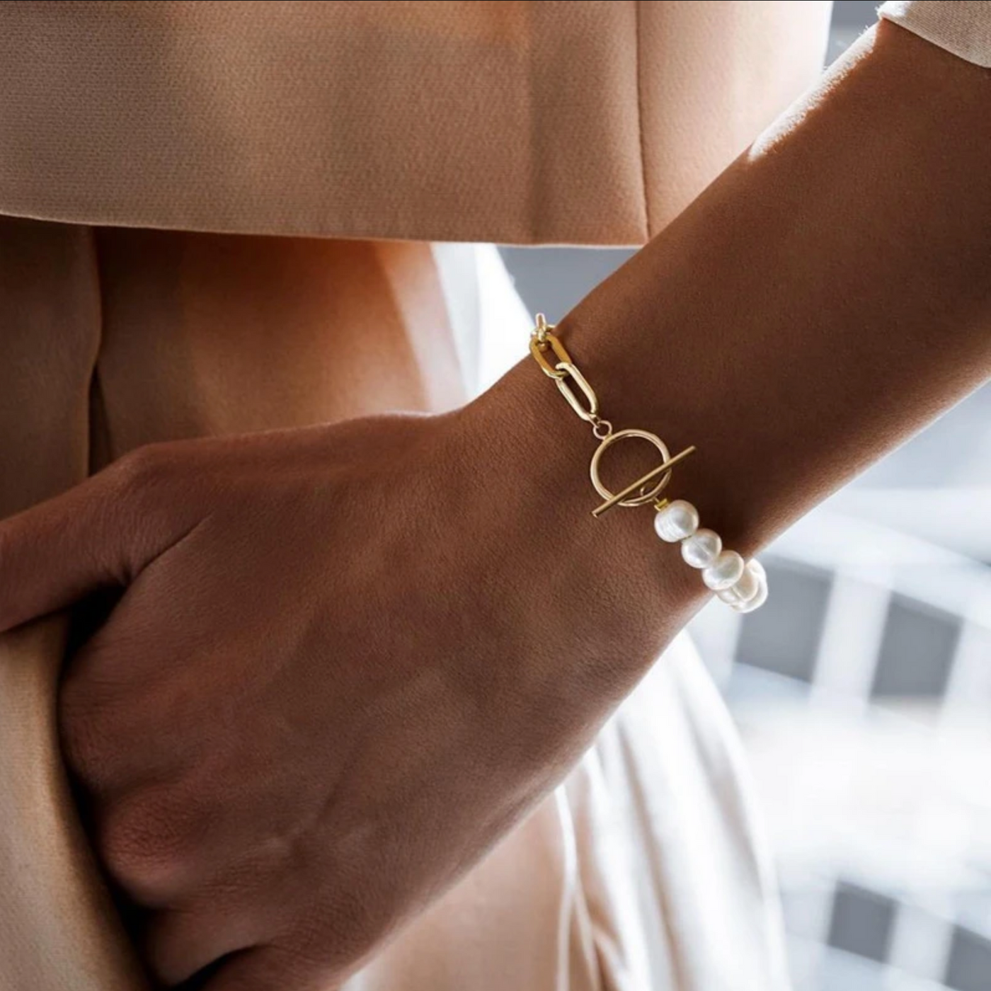 Collana placcata oro con catena e perle alternate - Caley