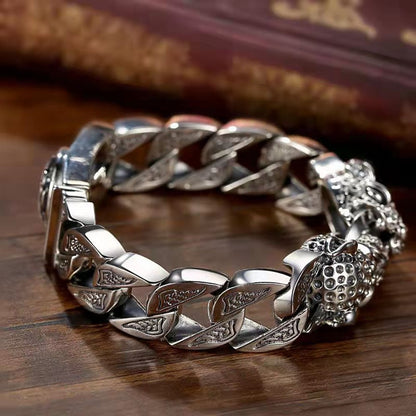 Bracciale da uomo a testa di leopardo con disegno tribale metallico - Hekkan