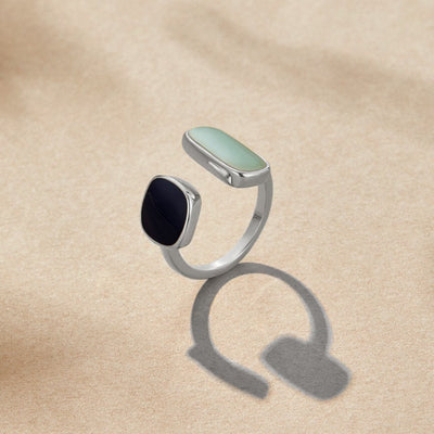 Anello aperto in argento con doppia pietra satinata - Maelis
