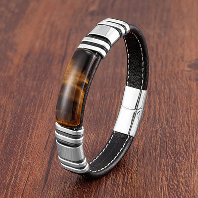 Bracciale da uomo in pelle con design magnetico in acciaio inossidabile - Vulcan