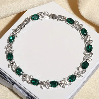 Bracciale argento con pietre verdi ovali - Lorena