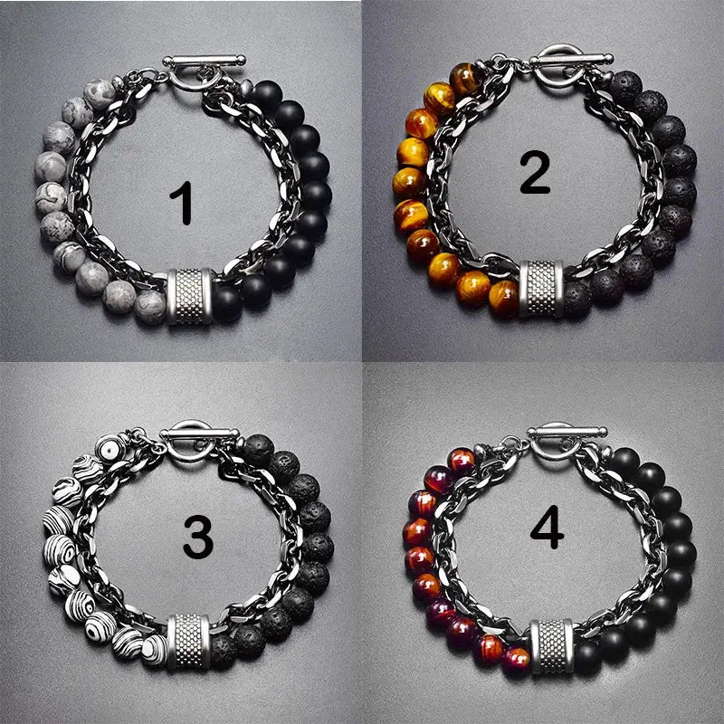 Bracciale da uomo con catena e perle minerali - Nereo