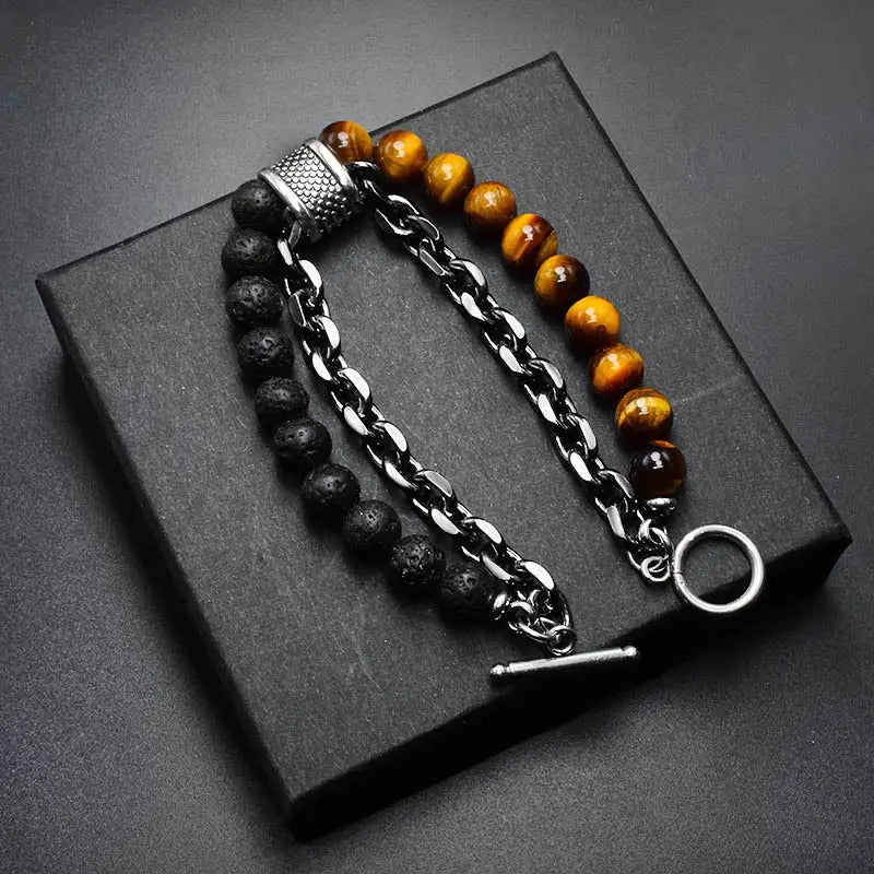 Bracciale da uomo con catena e perle minerali - Nereo