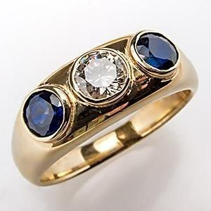 Anello in oro con zirconi in vetro blu vintage