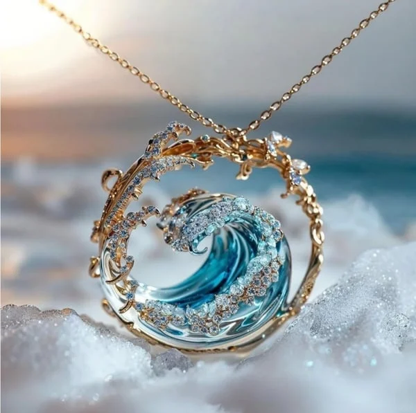 Collana di cristallo a onde blu di design oceanico per donna - Naia