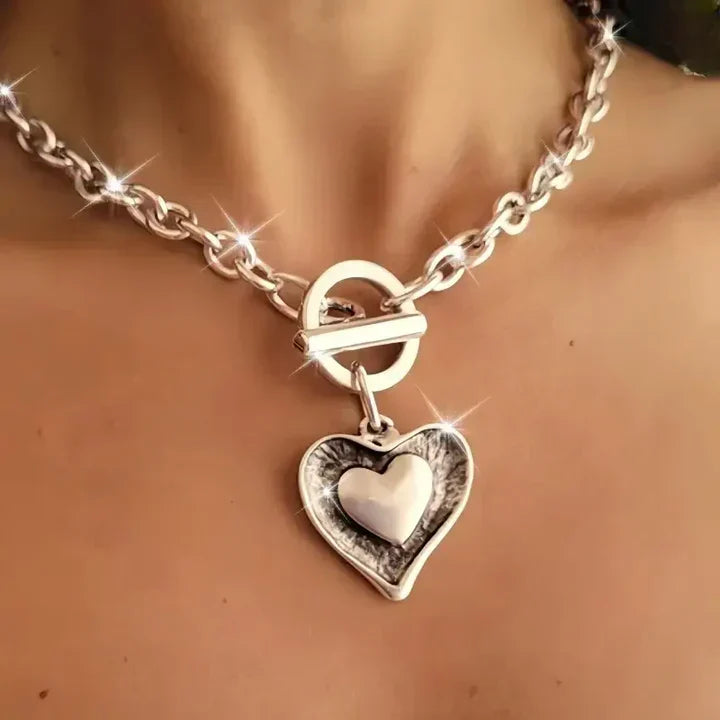 Collana con doppio cuore e catena argentata - Katia