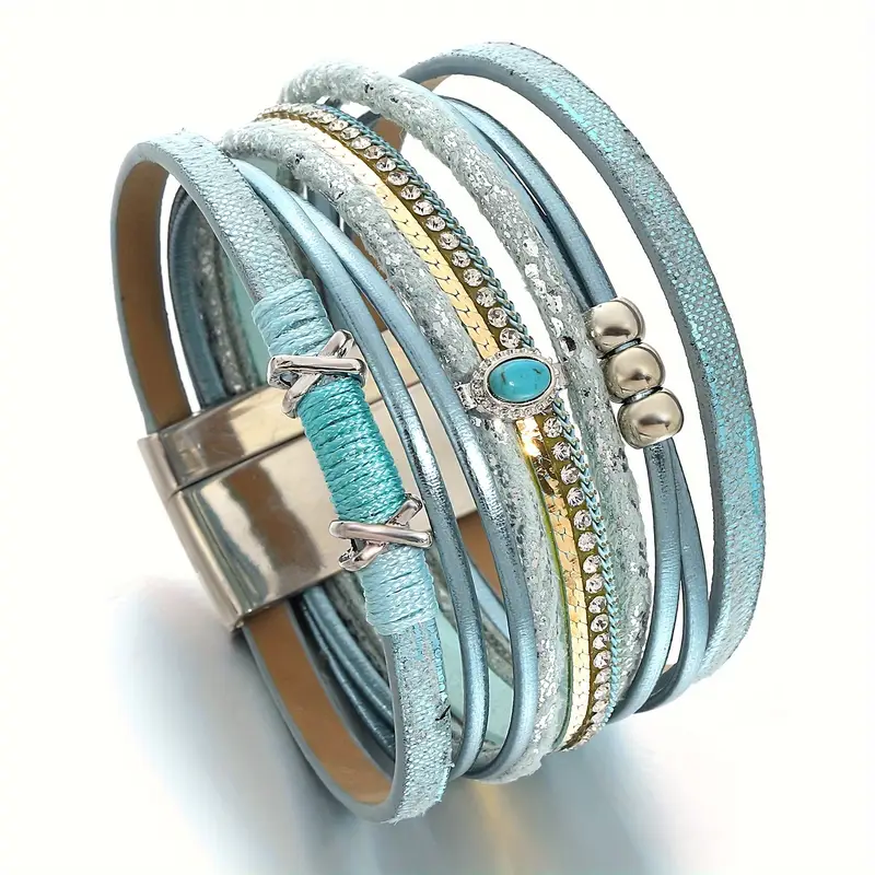 Set di bracciali in pelle blu - Elise