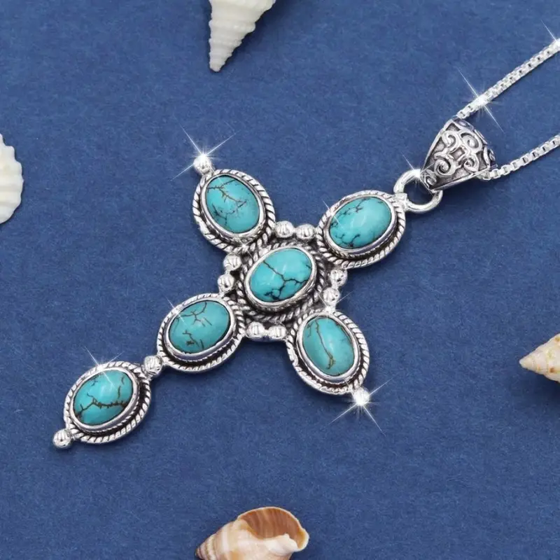 Croce di pietra blu Collana - Elia