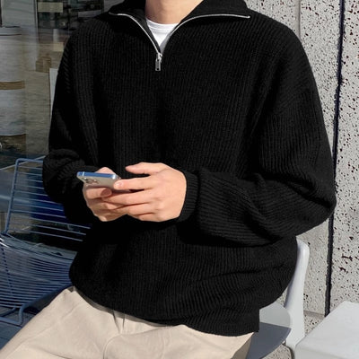 Maglione dolcevita con zip a coste da uomo - Nils