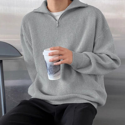 Maglione dolcevita con zip a coste da uomo - Nils