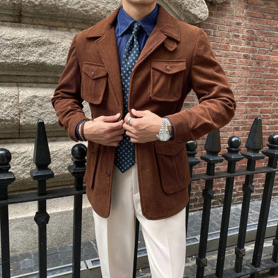Blazer da uomo in velluto a coste con tasche utility dal taglio classico - Dino