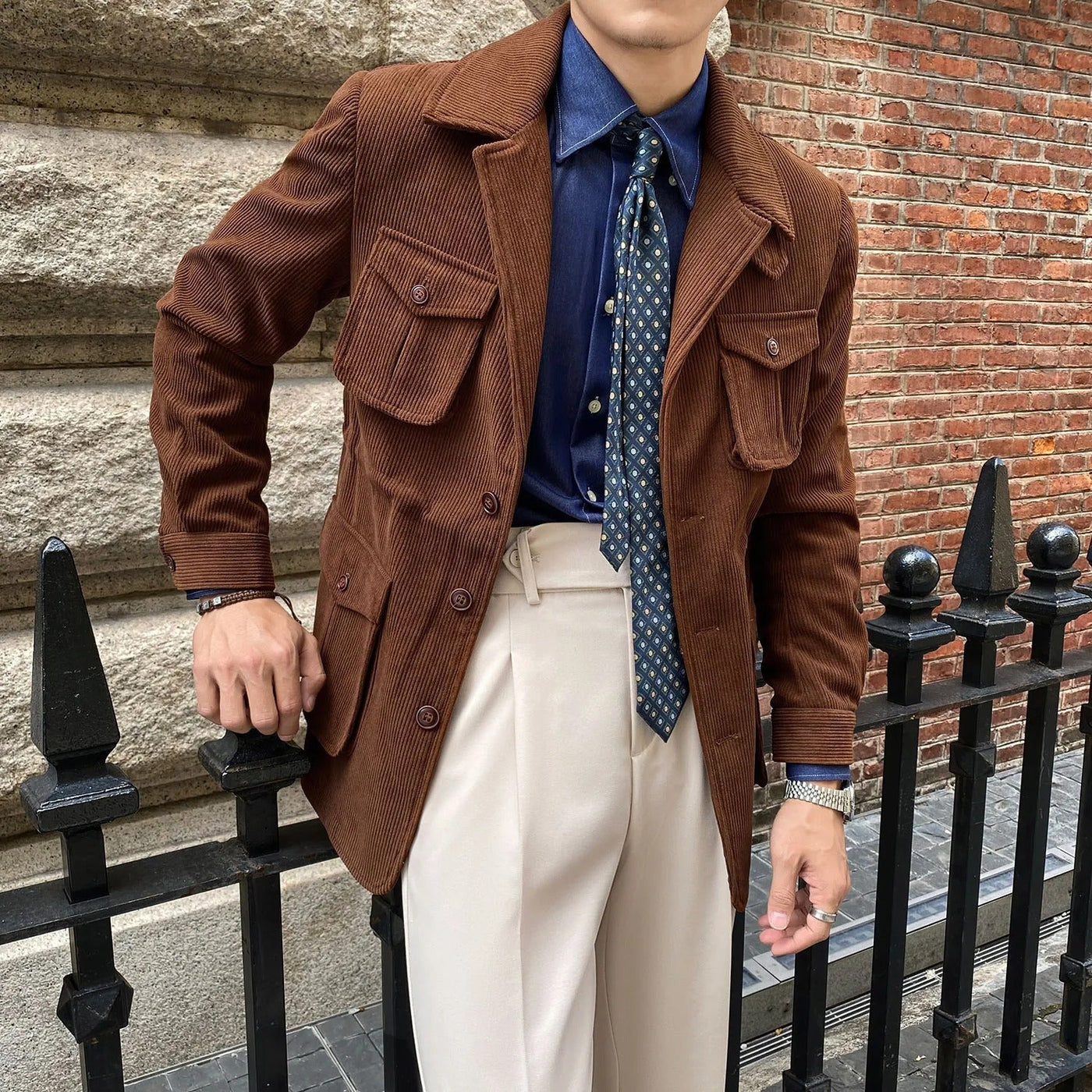 Blazer da uomo in velluto a coste con tasche utility dal taglio classico - Dino