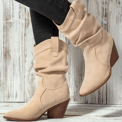 Stivali donna in camoscio sintetico con tacco medio stile western - Liora