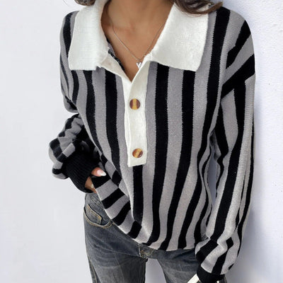 Maglia a collo alto a righe verticali da donna - Mirea